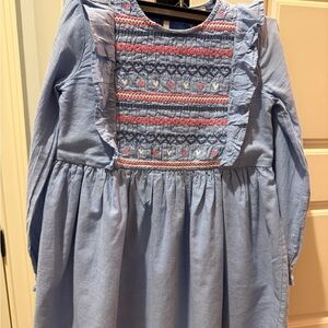 Blue Smocked Heart Girls Dress